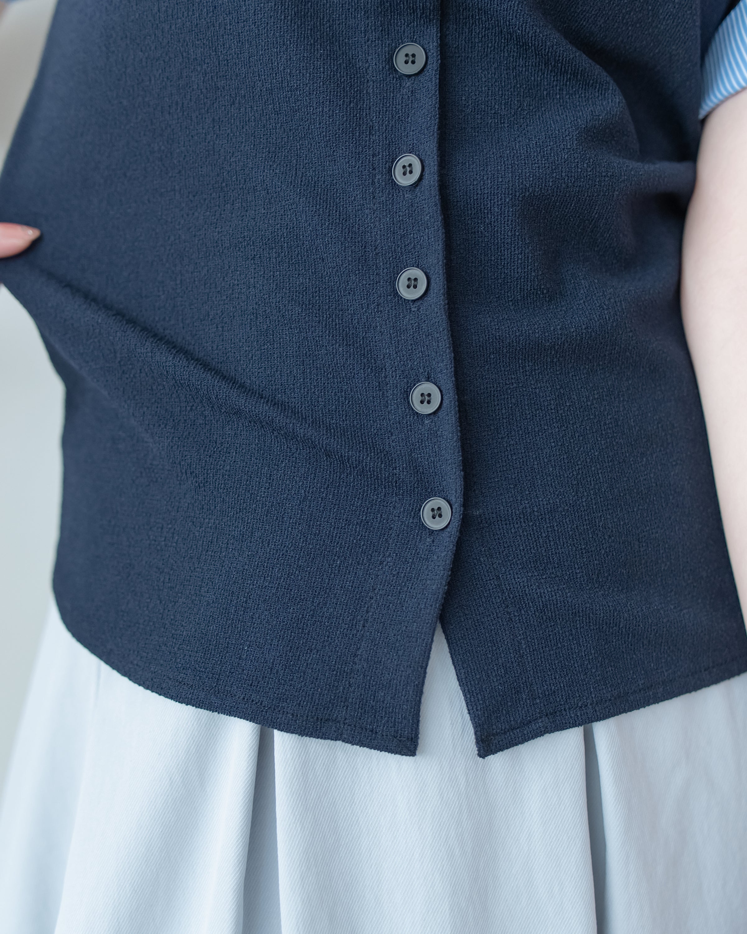 Stripe Collar Top  仿恤衫外穿針織彈性修身上衣/ TP9233