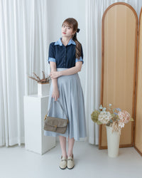 Stripe Collar Top  仿恤衫外穿針織彈性修身上衣/ TP9233