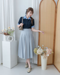 MistBlue Skirt 淺霧藍前褶顯瘦日常傘裙/ SK8944