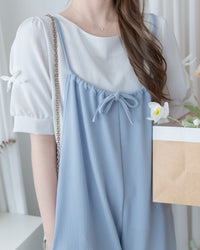 Ribbon Jumpsuit 蝴蝶調節細帶鬆弛感闊腳吊帶褲/ DS1136 (Pre-order LightKhaki)