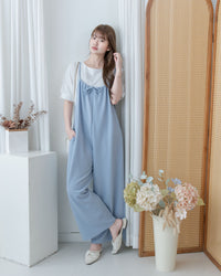 Ribbon Jumpsuit 蝴蝶調節細帶鬆弛感闊腳吊帶褲/ DS1136 (Pre-order LightKhaki)