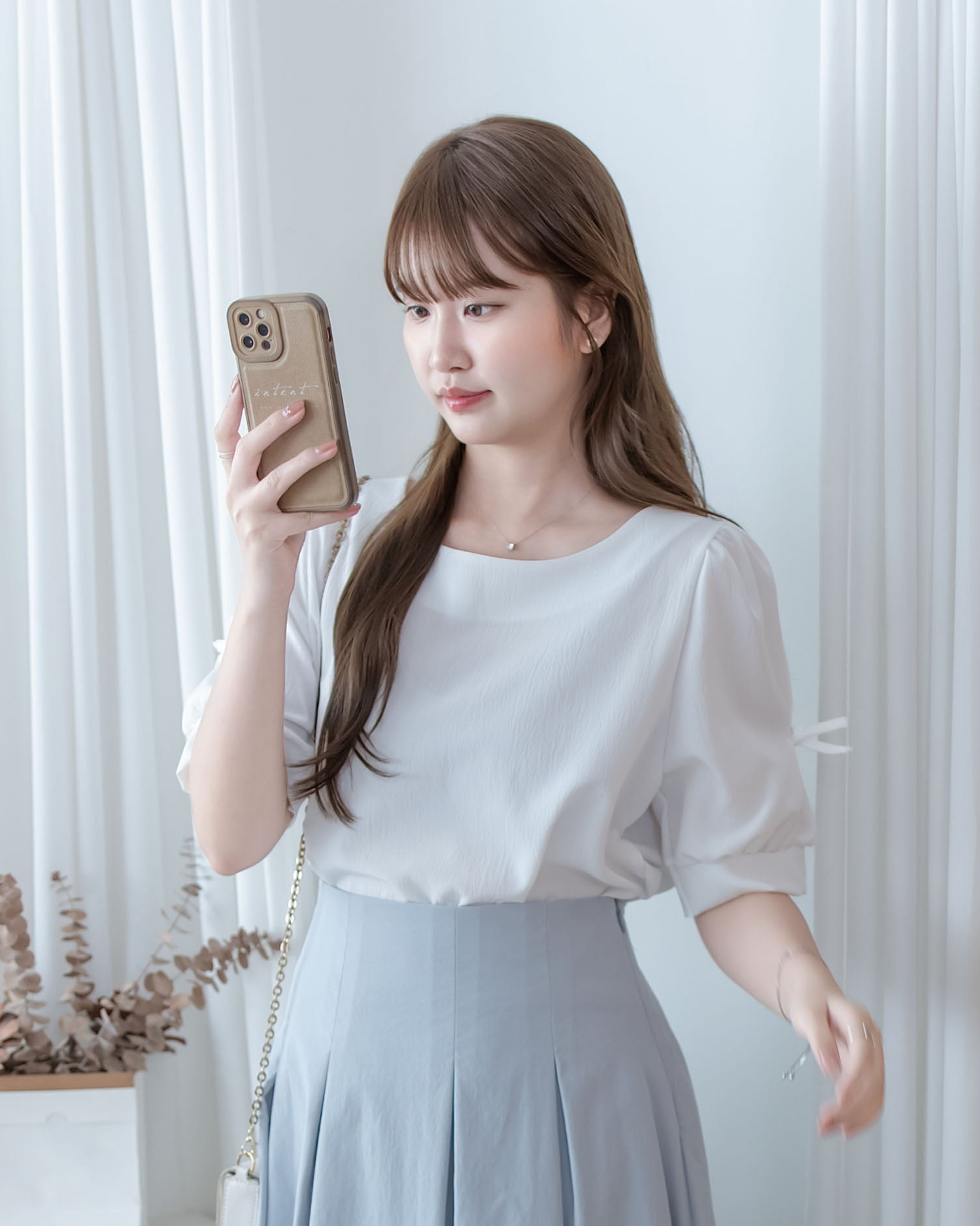 Ribbon Blouse 船領免綁裝飾蝴蝶每日上衣/ BU9140