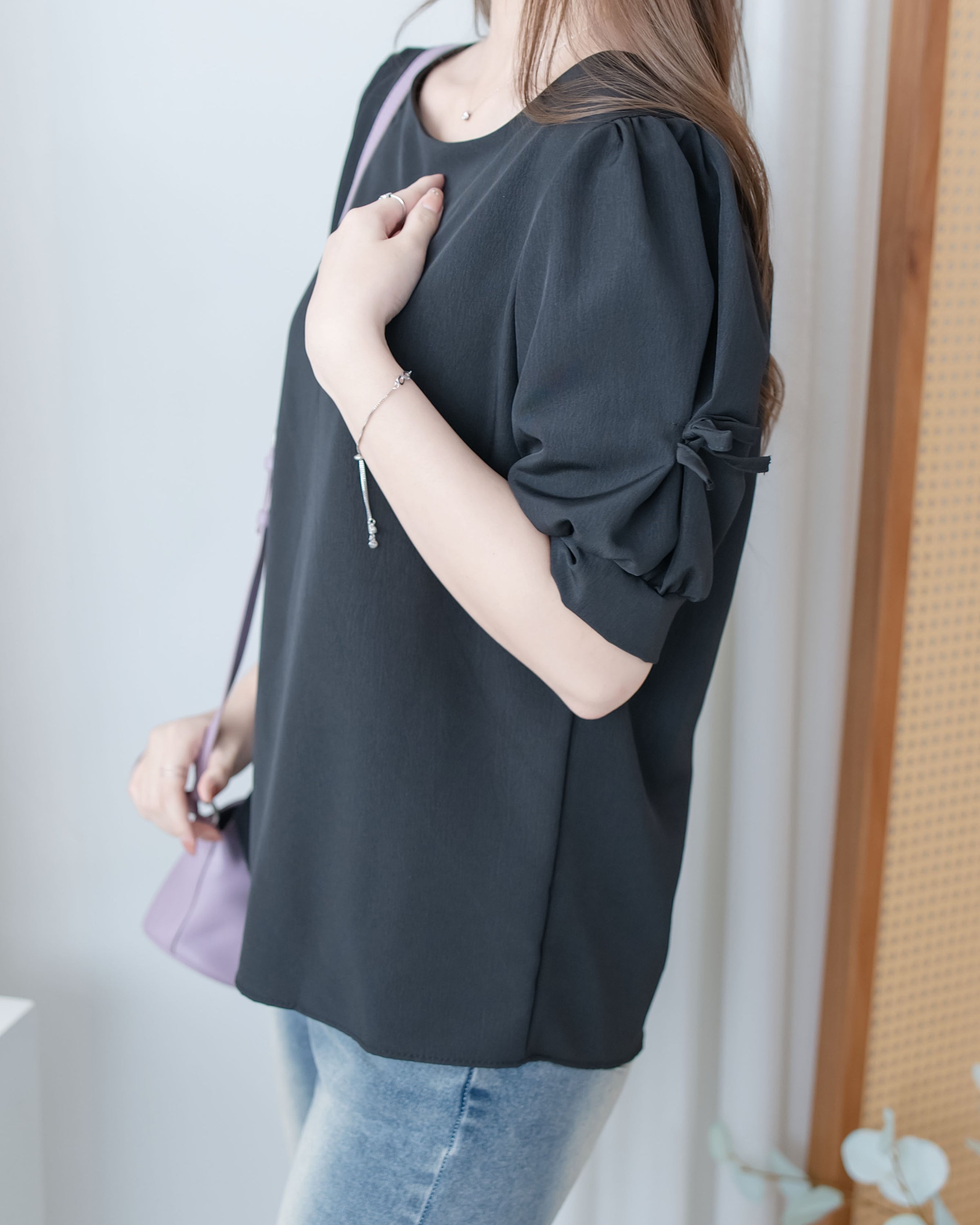 Ribbon Blouse 船領免綁裝飾蝴蝶每日上衣/ BU9140