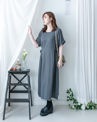 Bonnie Dress 側鈕扣修腰後開叉連身裙/ DS1143