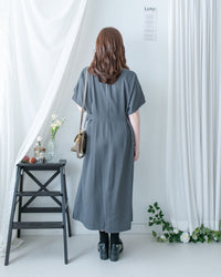 Bonnie Dress 側鈕扣修腰後開叉連身裙/ DS1143