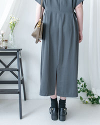 Bonnie Dress 側鈕扣修腰後開叉連身裙/ DS1143