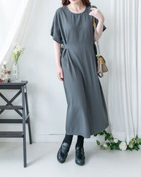 Bonnie Dress 側鈕扣修腰後開叉連身裙/ DS1143