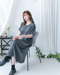 Bonnie Dress 側鈕扣修腰後開叉連身裙/ DS1143