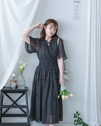 Ethnic Stripe Dress 清新條紋小花束花邊高腰連身裙/ DS1145