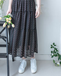 Ethnic Stripe Dress 清新條紋小花束花邊高腰連身裙/ DS1145