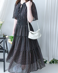 Ethnic Stripe Dress 清新條紋小花束花邊高腰連身裙/ DS1145