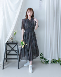Ethnic Stripe Dress 清新條紋小花束花邊高腰連身裙/ DS1145