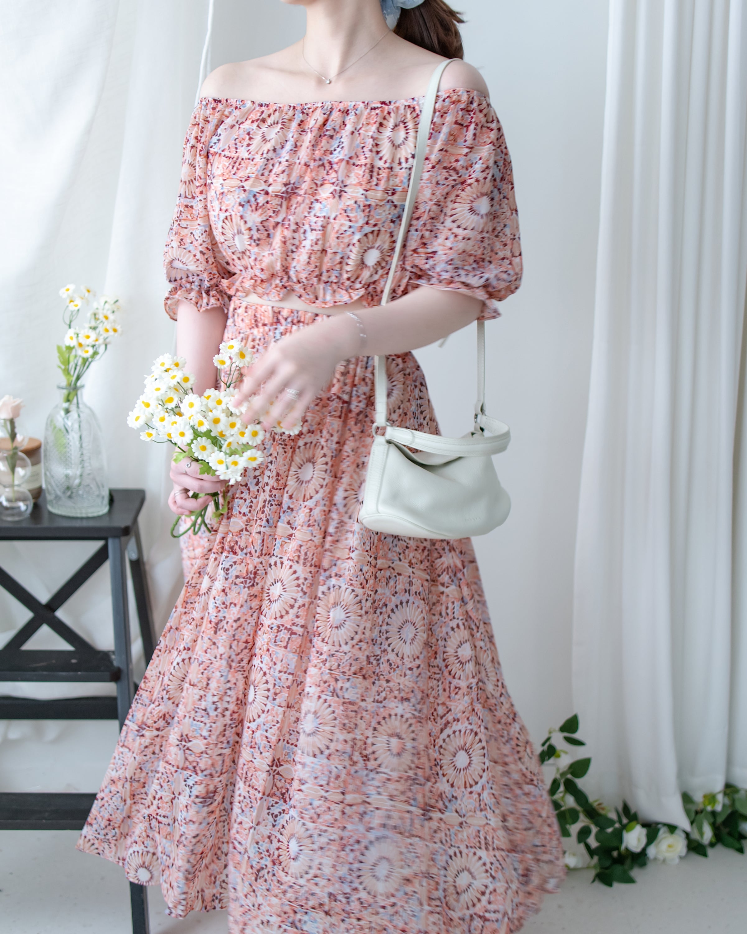 Patterned Crop Set 藝術印花短版花邊腰間套裝/ SE8115 （pre-order)