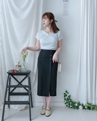 Coco Skirt 微閃十字紋前開叉知性半裙/ SK8945 (pre-order white)