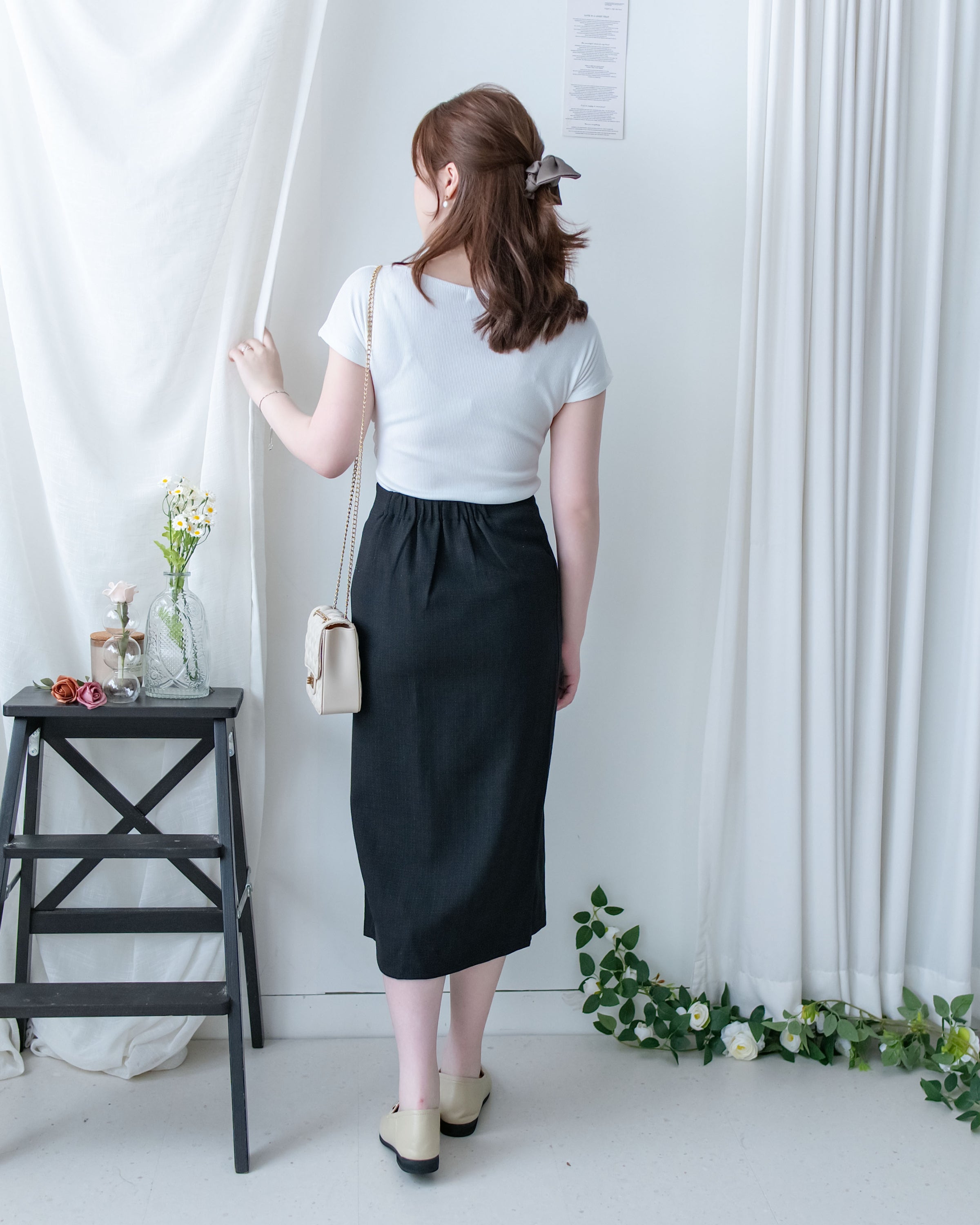 Coco Skirt 微閃十字紋前開叉知性半裙/ SK8945 (pre-order white)