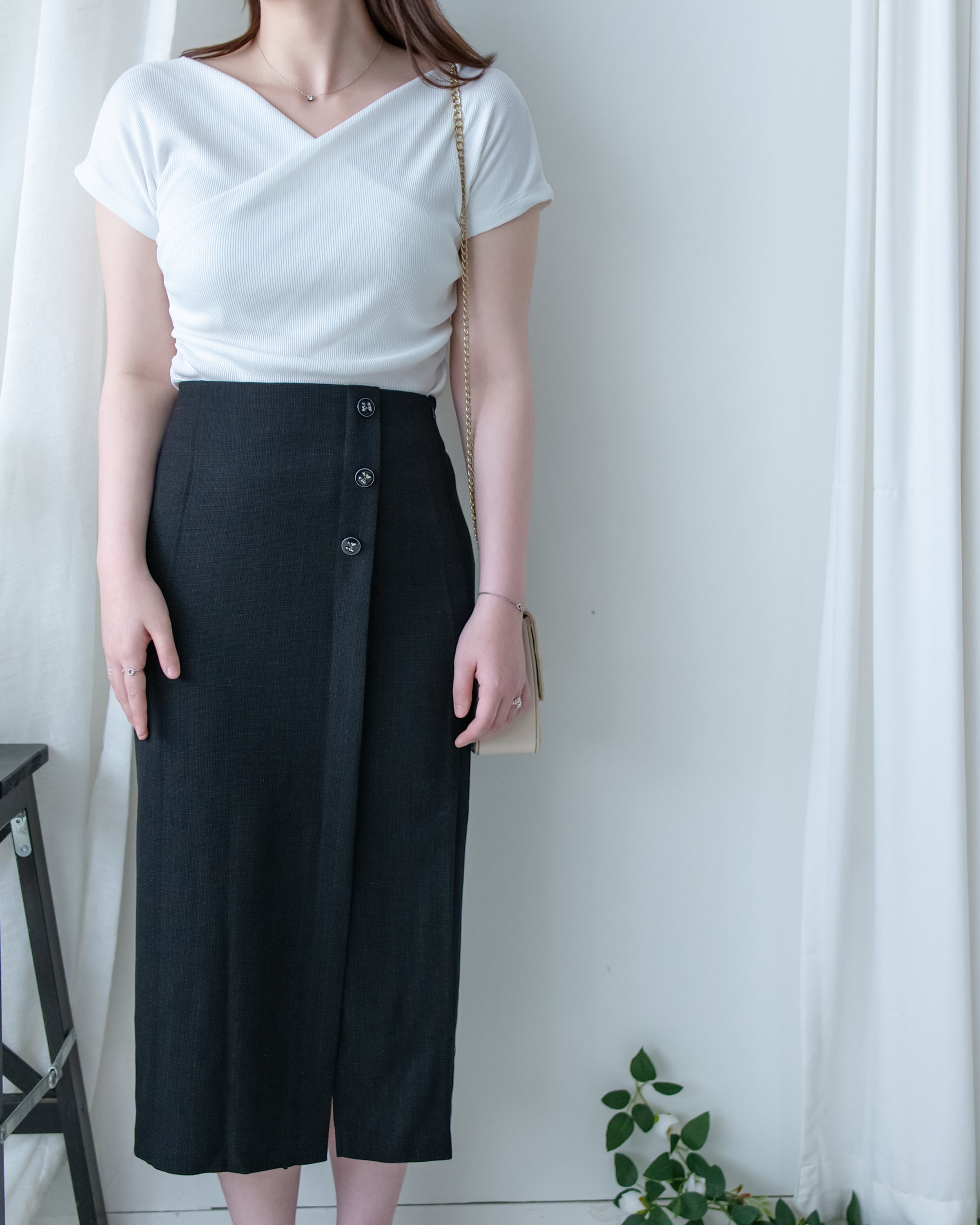 Coco Skirt 微閃十字紋前開叉知性半裙/ SK8945 (pre-order white)