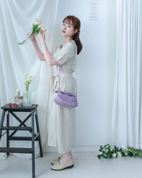 Cotton Dress 夏日輕薄針織翻領腰帶修腰連身裙/ DS1142