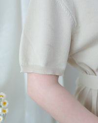 Cotton Dress 夏日輕薄針織翻領腰帶修腰連身裙/ DS1142