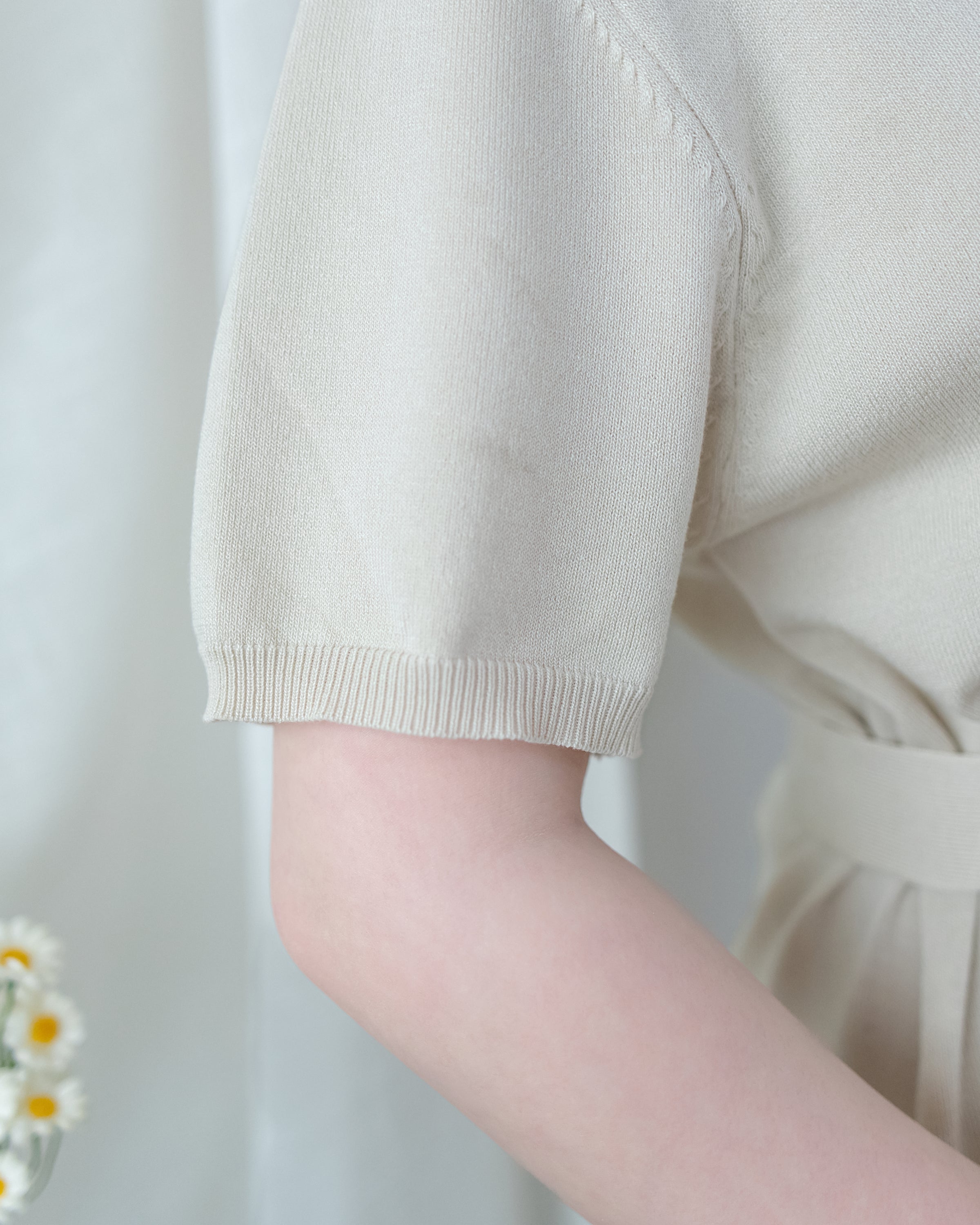 Cotton Dress 夏日輕薄針織翻領腰帶修腰連身裙/ DS1142