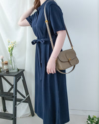Cotton Dress 夏日輕薄針織翻領腰帶修腰連身裙/ DS1142