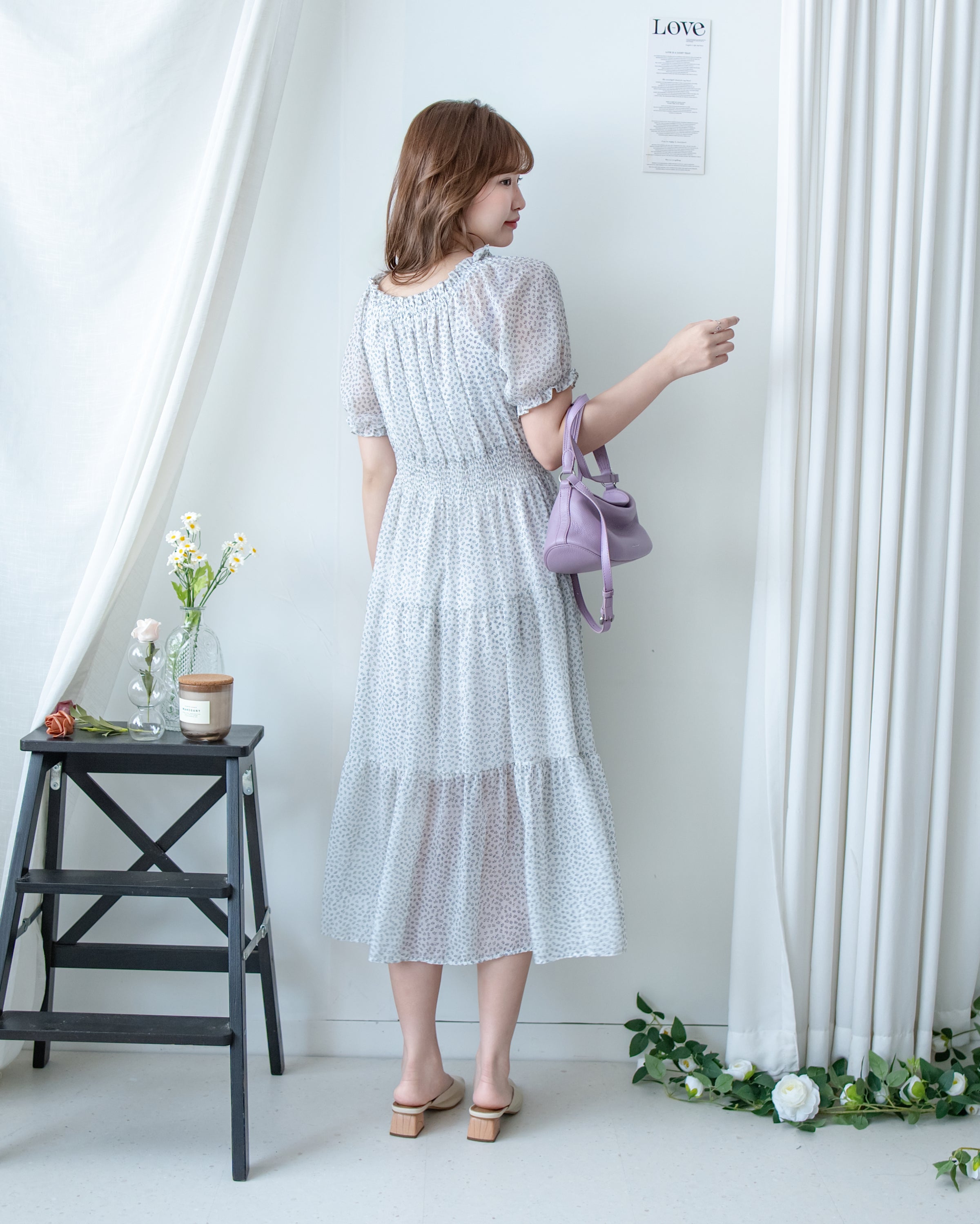 Firework Dress 花火印花琉璃雪紡花邊連身裙/ DS1141