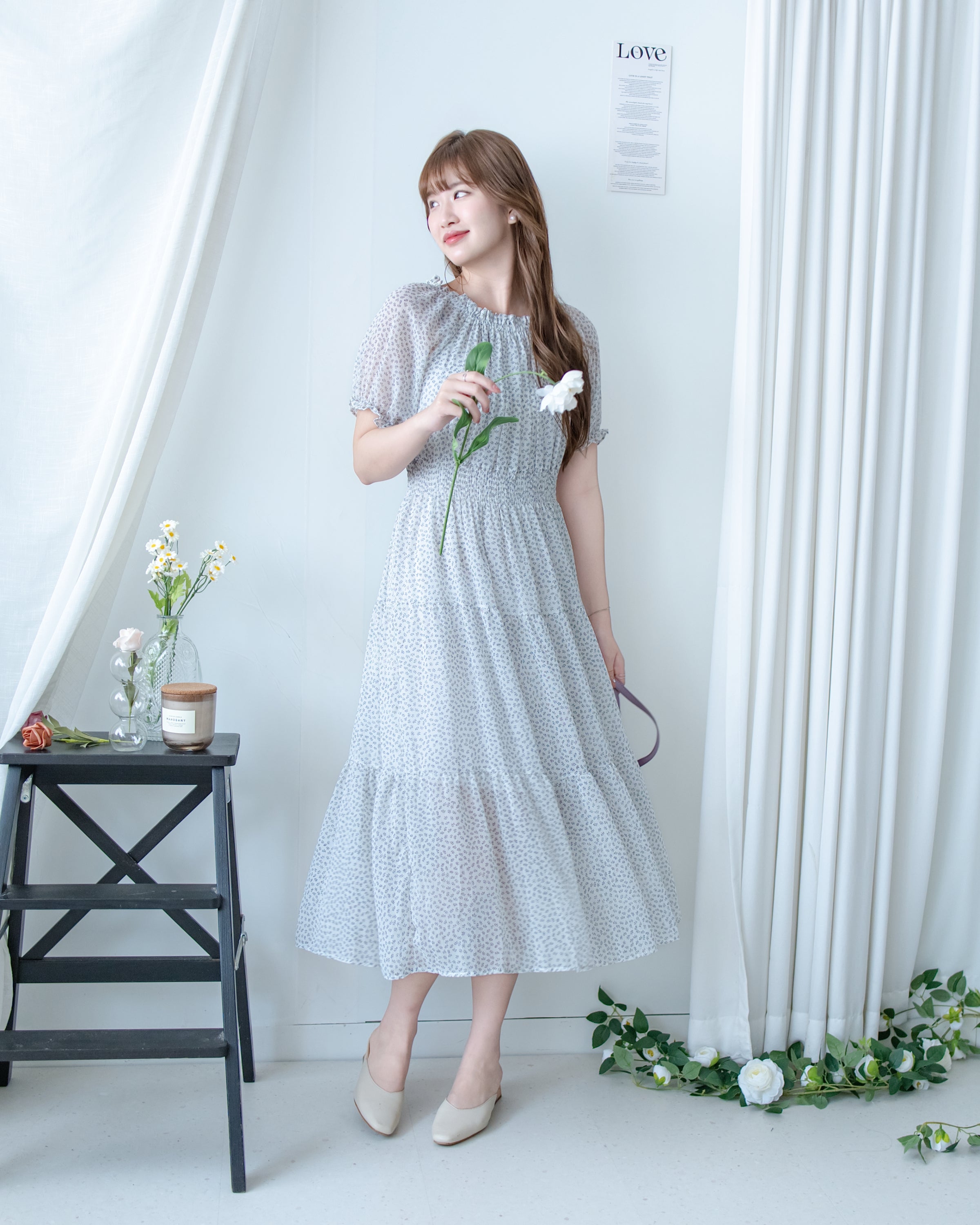 Firework Dress 花火印花琉璃雪紡花邊連身裙/ DS1141
