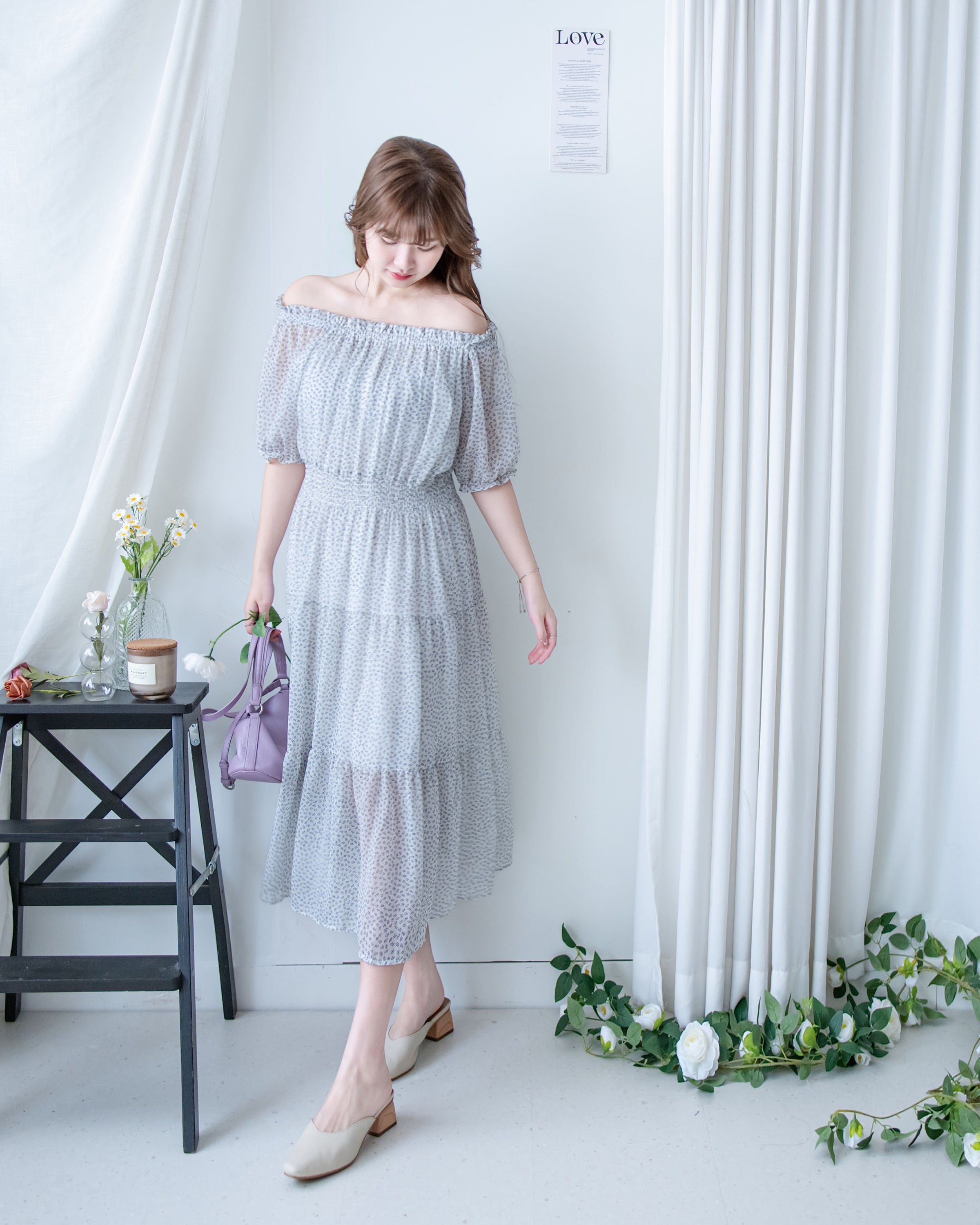 Firework Dress 花火印花琉璃雪紡花邊連身裙/ DS1141