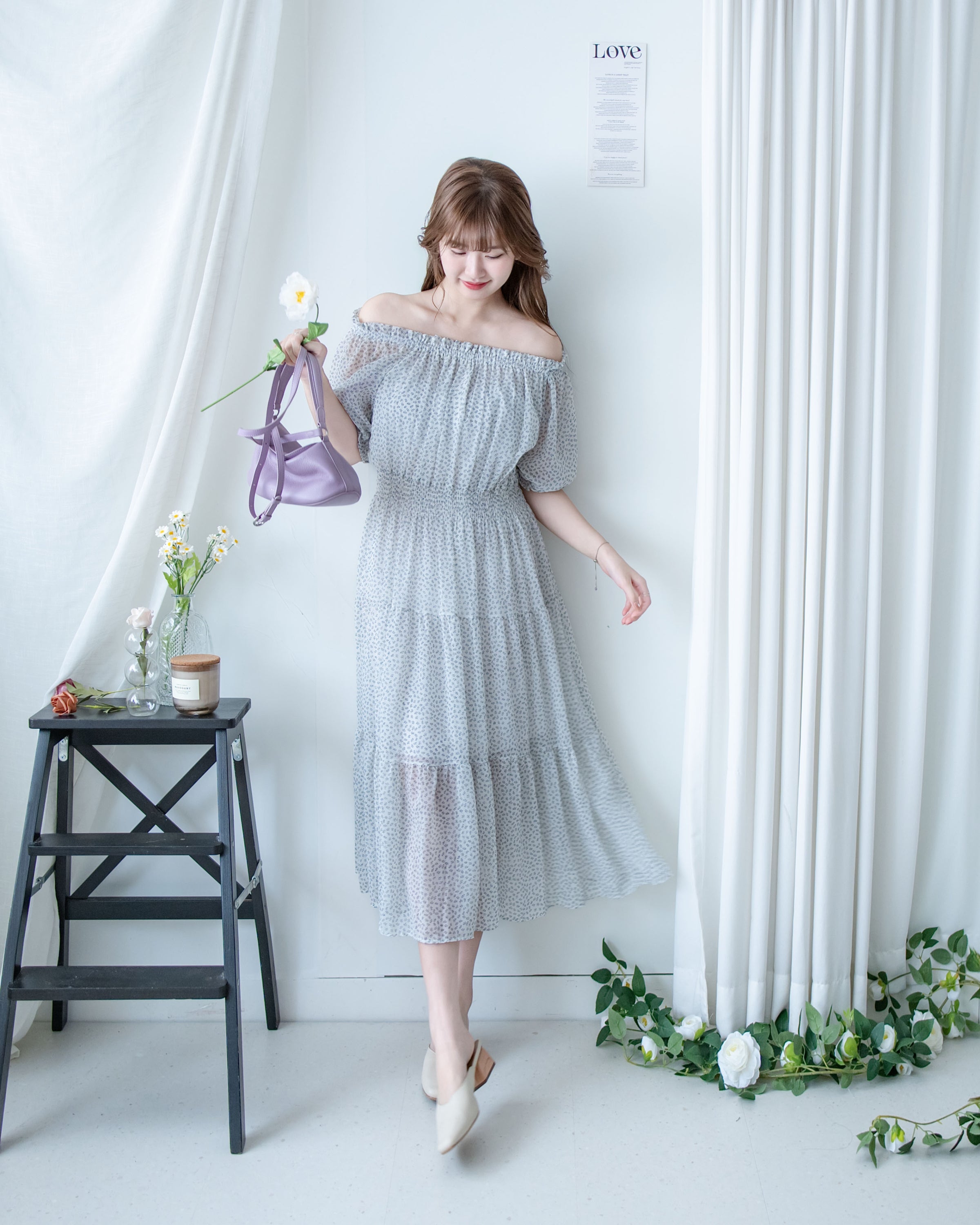 Firework Dress 花火印花琉璃雪紡花邊連身裙/ DS1141
