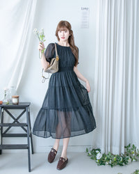 Firework Dress 花火印花琉璃雪紡花邊連身裙/ DS1141