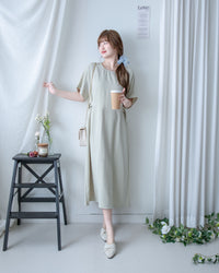 Bonnie Dress 側鈕扣修腰後開叉連身裙/ DS1143