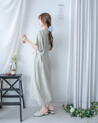 Bonnie Dress 側鈕扣修腰後開叉連身裙/ DS1143