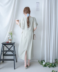 Bonnie Dress 側鈕扣修腰後開叉連身裙/ DS1143