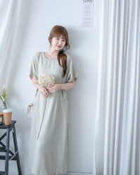 Bonnie Dress 側鈕扣修腰後開叉連身裙/ DS1143