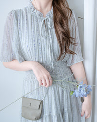 Ethnic Stripe Dress 清新條紋小花束花邊高腰連身裙/ DS1145