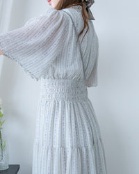 Ethnic Stripe Dress 清新條紋小花束花邊高腰連身裙/ DS1145