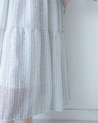 Ethnic Stripe Dress 清新條紋小花束花邊高腰連身裙/ DS1145