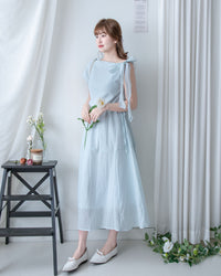 Ribbon Scarf Dress 垂墜絲帶船領輕盈浪漫連身裙/ DS1150