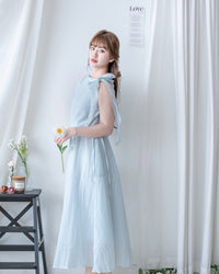 Ribbon Scarf Dress 垂墜絲帶船領輕盈浪漫連身裙/ DS1150