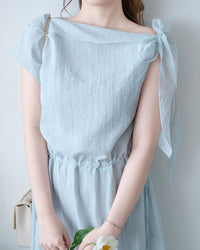 Ribbon Scarf Dress 垂墜絲帶船領輕盈浪漫連身裙/ DS1150