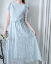 Ribbon Scarf Dress 垂墜絲帶船領輕盈浪漫連身裙/ DS1150