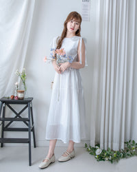 Ribbon Scarf Dress 垂墜絲帶船領輕盈浪漫連身裙/ DS1150