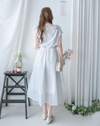 Ribbon Scarf Dress 垂墜絲帶船領輕盈浪漫連身裙/ DS1150