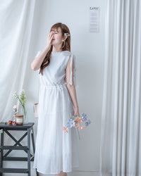 Ribbon Scarf Dress 垂墜絲帶船領輕盈浪漫連身裙/ DS1150
