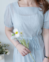 （附送打底裙）Dot Dress 暗條紋棉質方領點紋顯瘦腰線連身裙/ DS1146