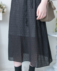 （附送打底裙）Dot Dress 暗條紋棉質方領點紋顯瘦腰線連身裙/ DS1146