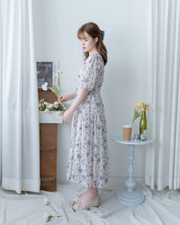 Acasia Dress 淡雅花束防皺暗格紋修腰連身裙/ DS1147