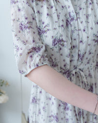 Acasia Dress 淡雅花束防皺暗格紋修腰連身裙/ DS1147