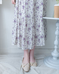 Acasia Dress 淡雅花束防皺暗格紋修腰連身裙/ DS1147