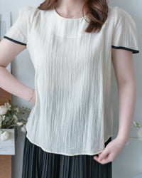 Coco Blouse 涼感微光拼色顯瘦傘袖上衣/ BU9146