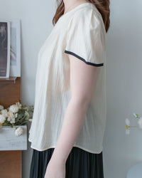 Coco Blouse 涼感微光拼色顯瘦傘袖上衣/ BU9146
